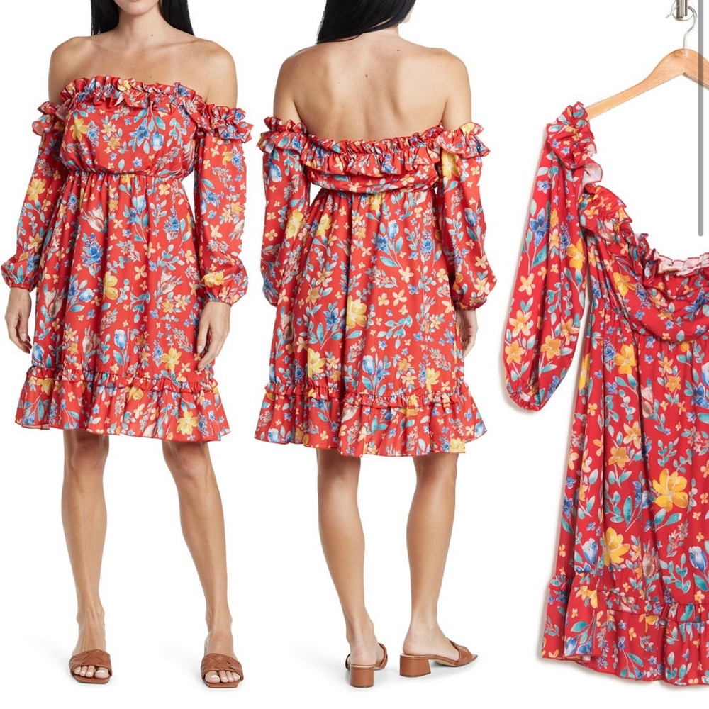 NWT Area Stars Red Sia Floral Print Dress Size Small - Picture 2 of 15
